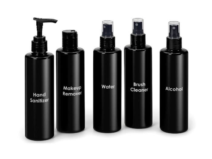 Qosmedix introduces collection of 250 ml printed cylinder bottles for water, brush cleaner, alcohol, hand sanitizer and makeup remover
